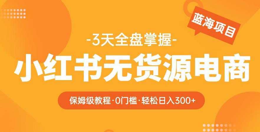 2023【阿本小红书无货源电商训练营】保姆级教程,从0到1,3天全盘掌握,轻松日入300+