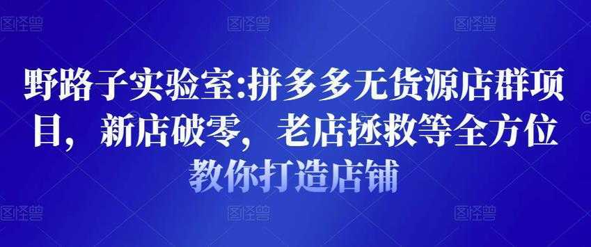 野路子实验室:拼多多无货源店群项目,新店破零,老店拯救等全方位教你打造店铺