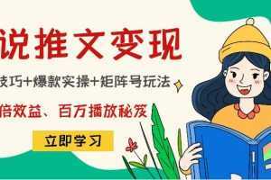 小说推文训练营:引流技巧+爆款实操+矩阵号玩法,百倍效益、百万播放秘笈