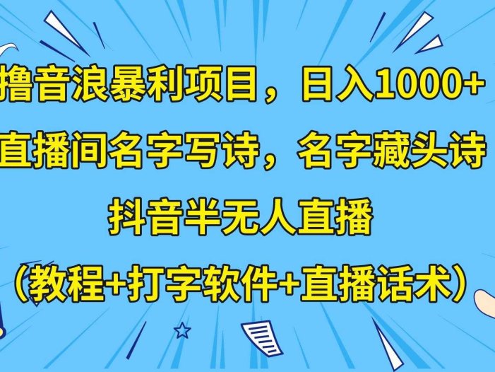撸音浪暴利日入1000+，名字写诗，名字藏头诗，抖音半无人直播